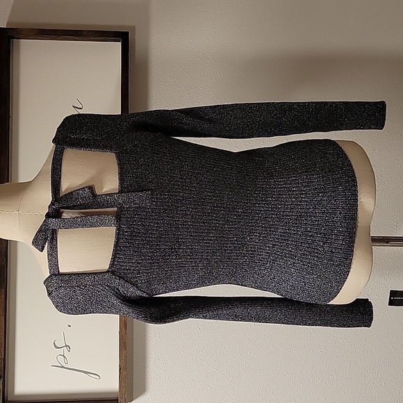 INC Black Metallic square neck, bow detail top NWT - Picture 3 of 9